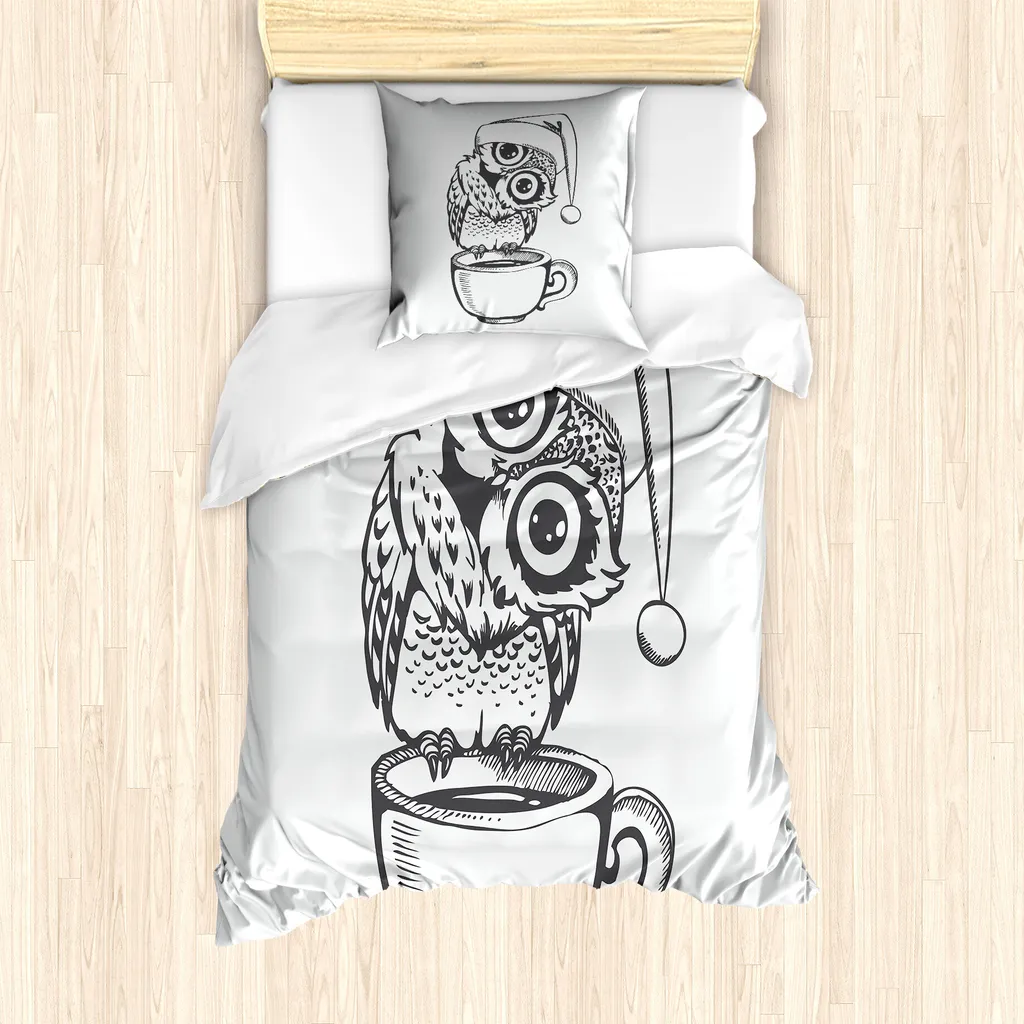 Linge de lit simple hibou gris pour chambre d'enfant et ado 135x200 cm