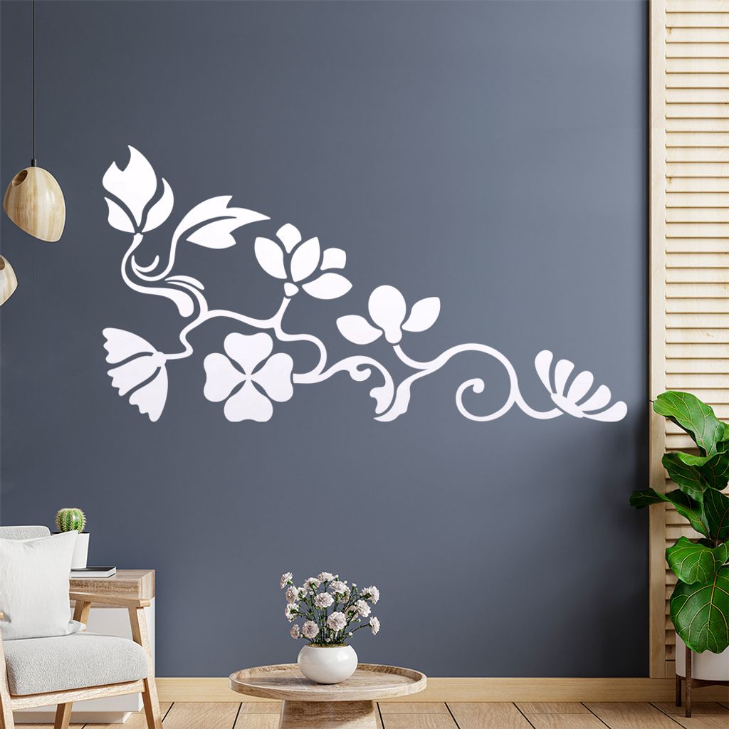 Eckeornament -Blüten - Kleeblatt Wandtattoo in 6 Größen - Wandaufkleber Wall Sticker - Dekoration, Küche, Wohnzimmer, Schlafzimmer, Badezimmer