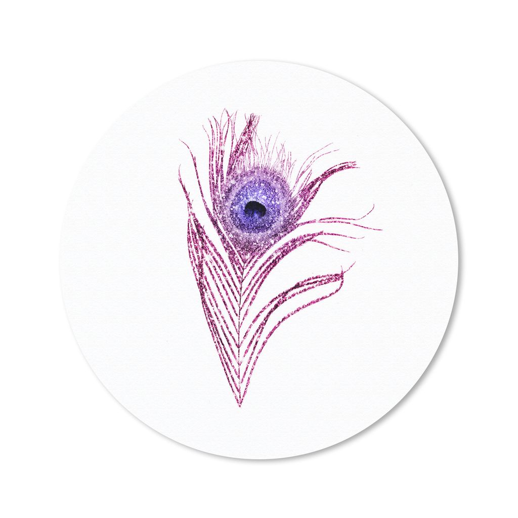 MuchoWow Mauspad Mousepad Pfauenfedern - Lila - Glitter 20x20 cm - Mousepads - Maus Mat - Pad - Mausunterlage - Schreibtischmatte