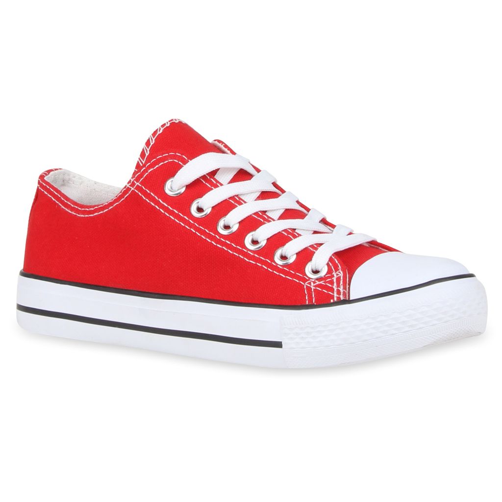 Mytrendshoe Damen Sneakers Sportschuhe Freizeit Schuhe Schnürer 77202, Farbe: Rot, Größe: 36