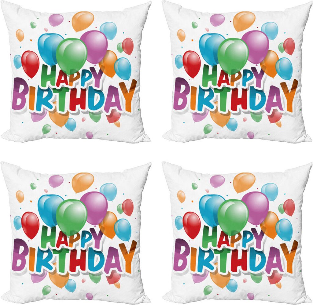 ABAKUHAUS Geburtstag Kissenbezug Set (4 Stück), Ballon-Burst-Feier, Moderner Doppelseitiger Digitaldruck, 40 cm x 40 cm, Mehrfarbig
