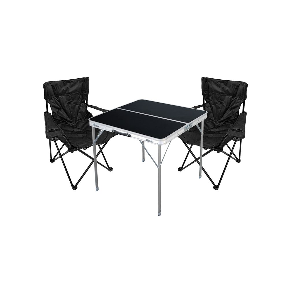 3-teiliges Campingmöbel Set Tisch schwarz + Campingstühle mit Tasche
