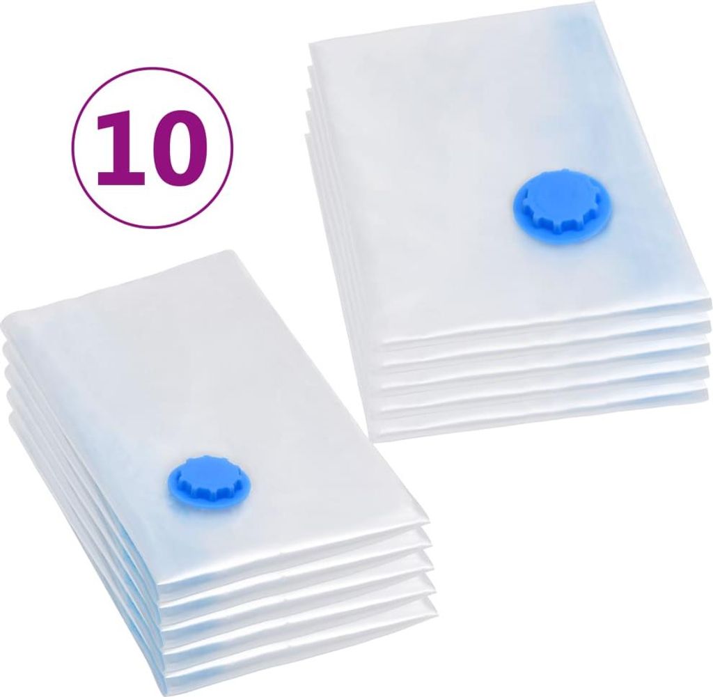 A stack of vacuum seal bags with blue valves.