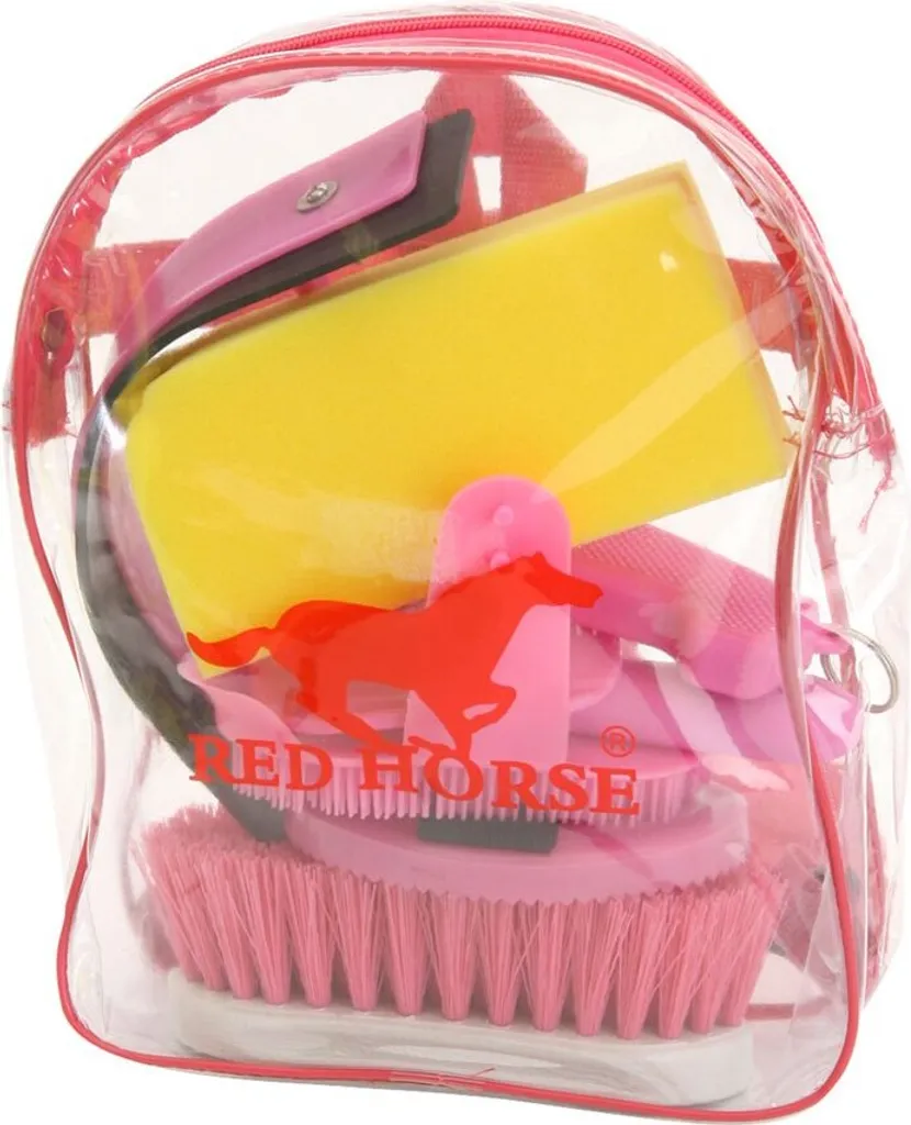 set da toelettatura per cavalli in zaino rosa 8 pezzi