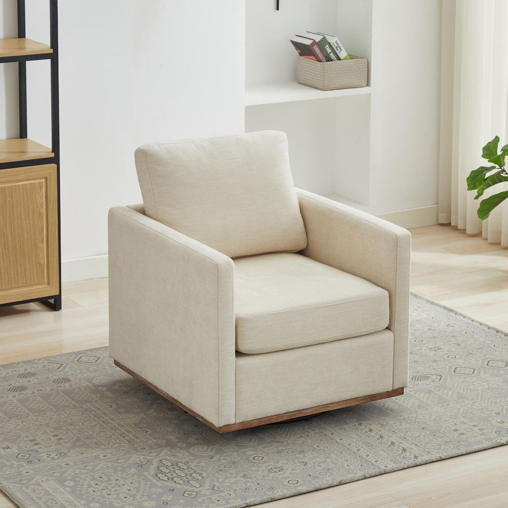 okwish Drehsessel Chenille Einzelsessel 1 Sitzer Quadratisches Design 360 Grad Drehfunktion mit Armlehnen Wohnzimmer Beige
