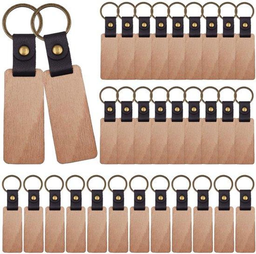 Holzwerkzeuganhänger-Set mit 30 Stücken in natürlichen Farbtönen für DIY-Projekte, personalisierbar und geschlechtsneutral.
