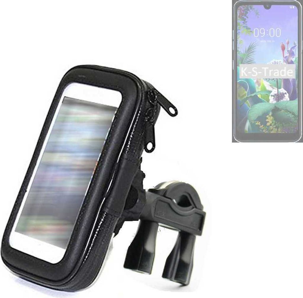 K-S-Trade Fahrrad-Halterung kompatibel mit LG Electronics Q60 Handy-Halterung Halter Lenkstange Fahrradhalterung Motorrad Bike Mount Wasserabweisend