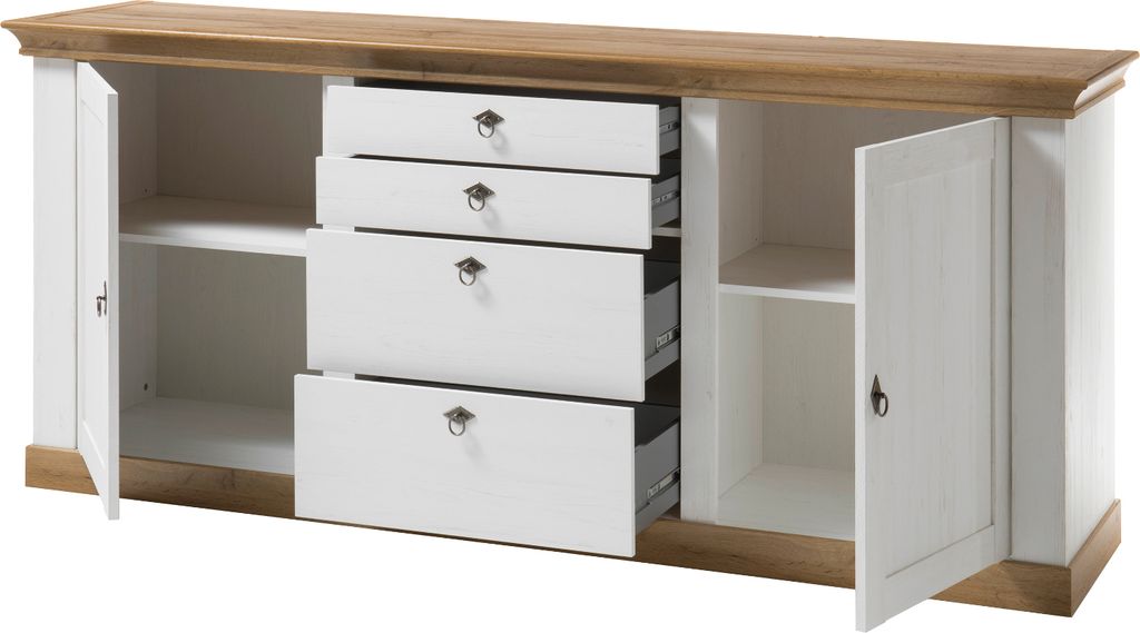 Sideboard "Hemsby" in weiß Pinie und Eiche Wotan Landhaus Produktbild 