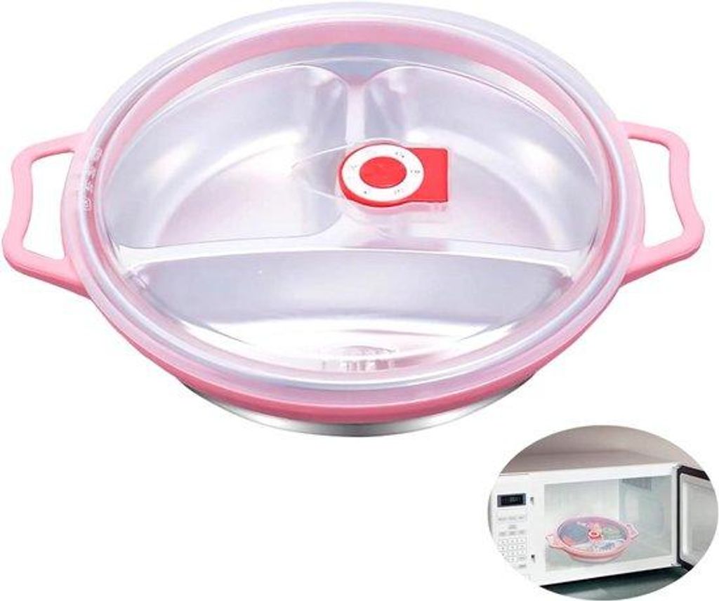 Allecto plus – Rosa Kinderteller mit Unterteilung und Deckel, 22 cm – Spülmaschinenfest – Mikrowellengeeignet – BPA-frei – Für zu Hause...