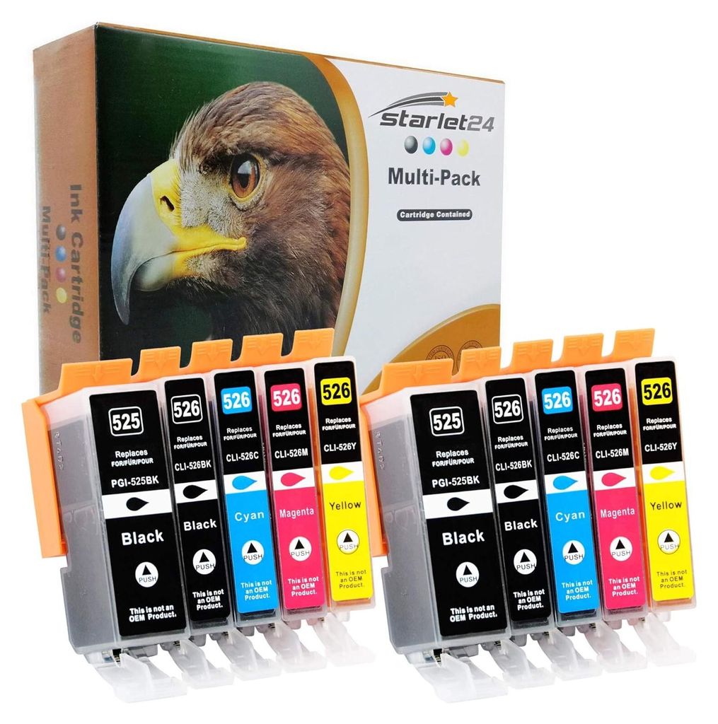A multi-pack of ink cartridges is shown in front of its packaging, which features an image of an eagle.