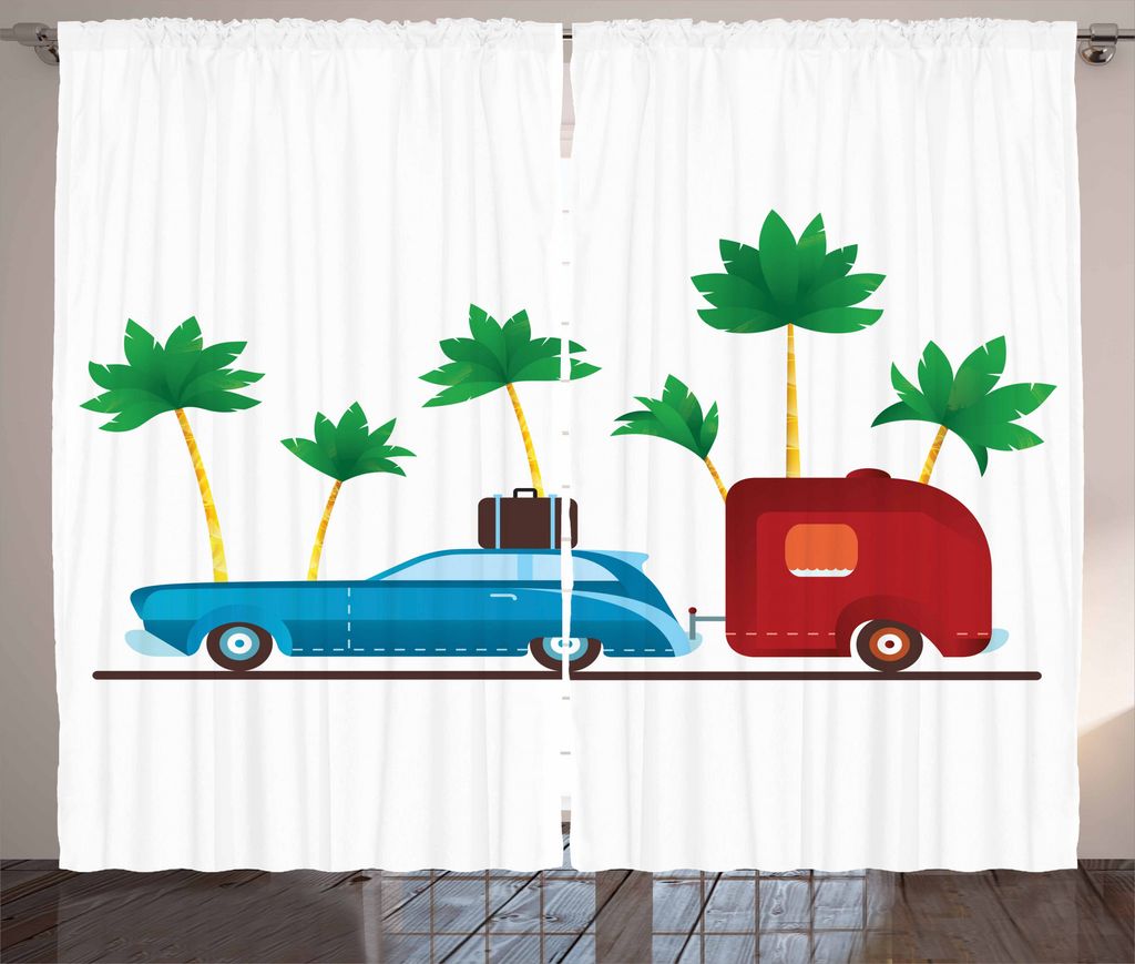 ABAKUHAUS Wohnmobil Rustikaler Vorhang, Exotische Reisen Theme, Wohnzimmer Universalband Gardinen mit Schlaufen und Haken, 280 x 175 cm, Mehrfarbig