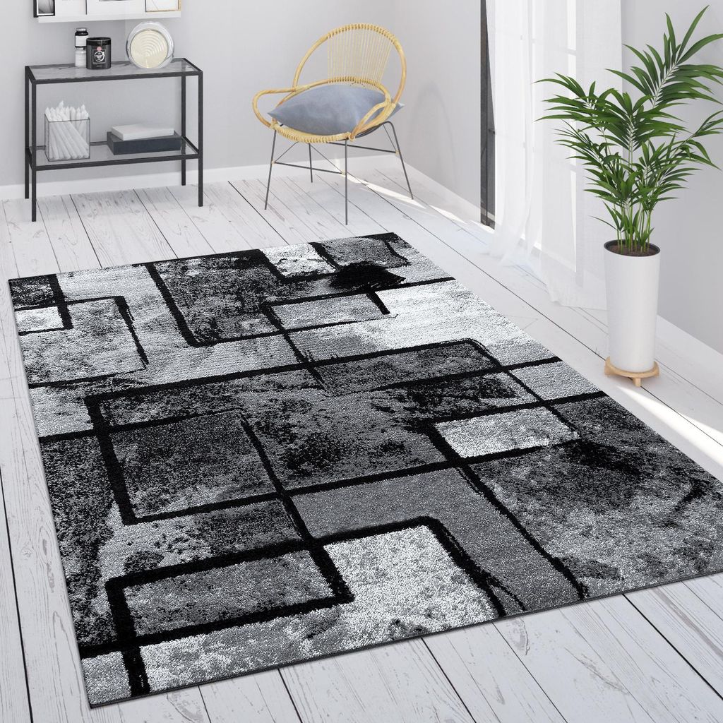 Tappeto grigio soggiorno vintage a pelo corto geometrico Immagine del prodotto 