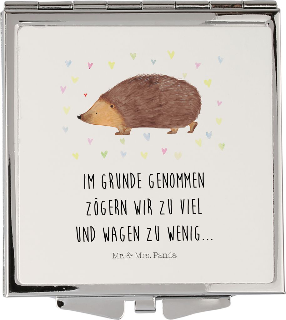 Mr. & Mrs. Panda Kosmetikspiegel Igel Herzen - Weiß - Geschenk, Kuss, Quadratischer Spiegel, Kleiner, Liebe, Herz, Reise, Schminkspiegel, Lustige ...
