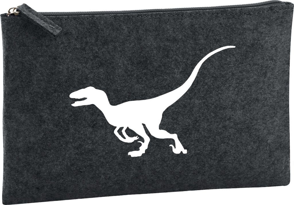 Huuraa Kulturbeutel Velociraptor Dinosaurier 1 Liter Charcoal Filz Kosmetiktasche Geschenkidee