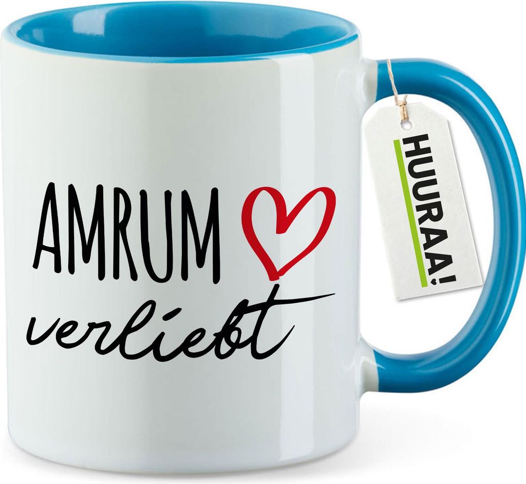 Huuraa Kaffeetasse Amrum verliebt 330ml Blau Keramik Kaffeebecher Geschenkidee