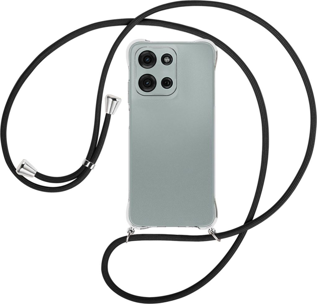 Handykette Backcover-Schutzhülle mit Band (Metall silberfarben) für Motorola Moto G Play 4G (2025) - schwarz