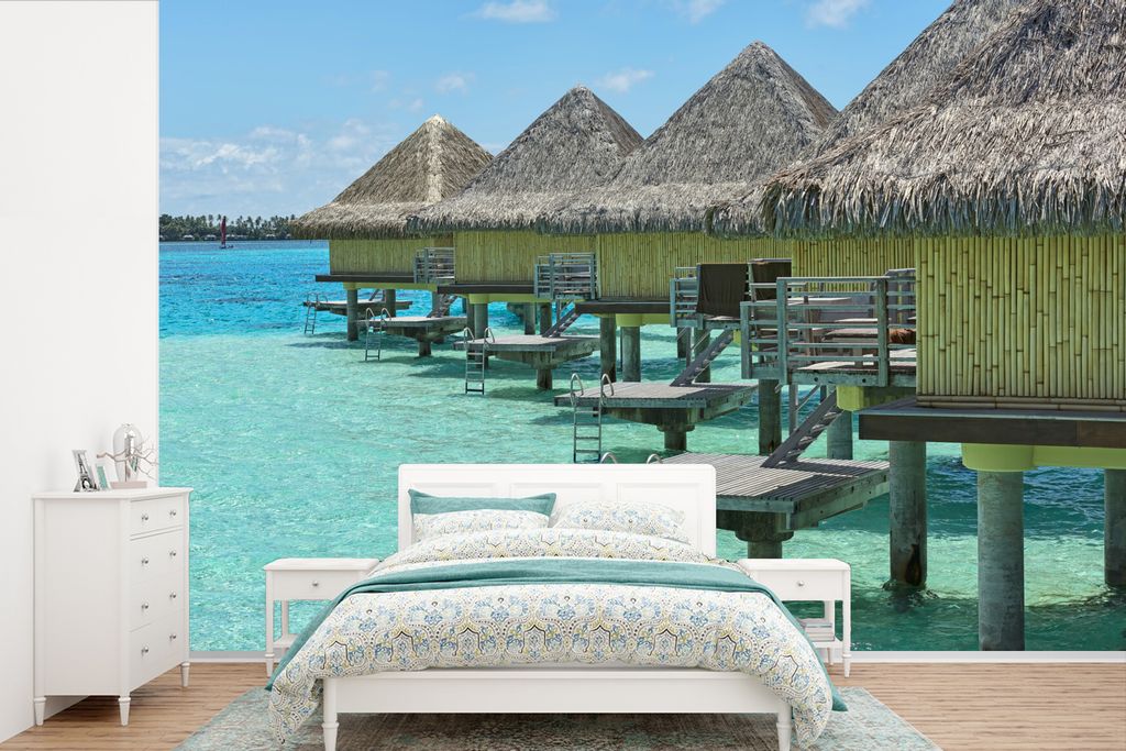 MuchoWow Fototapete für Wohnzimmer oder Schlafzimmer Wandtapete Vinyl Motivtapete Wasserbungalows auf Bora Bora - 420x280 cm - Zimmer für Kinder