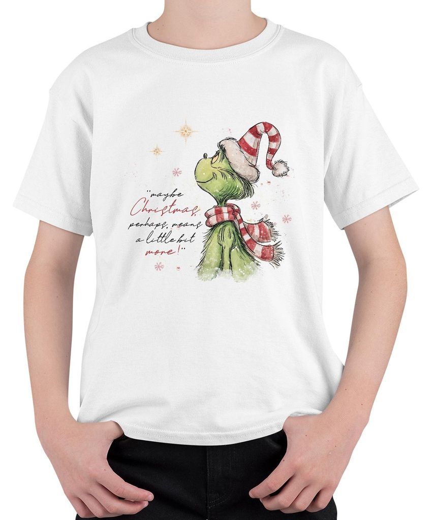 Grinch maybe Christmas means more Weihnachten Geschenk lustig Uni Kinder T-Shirt, Weiß, 104