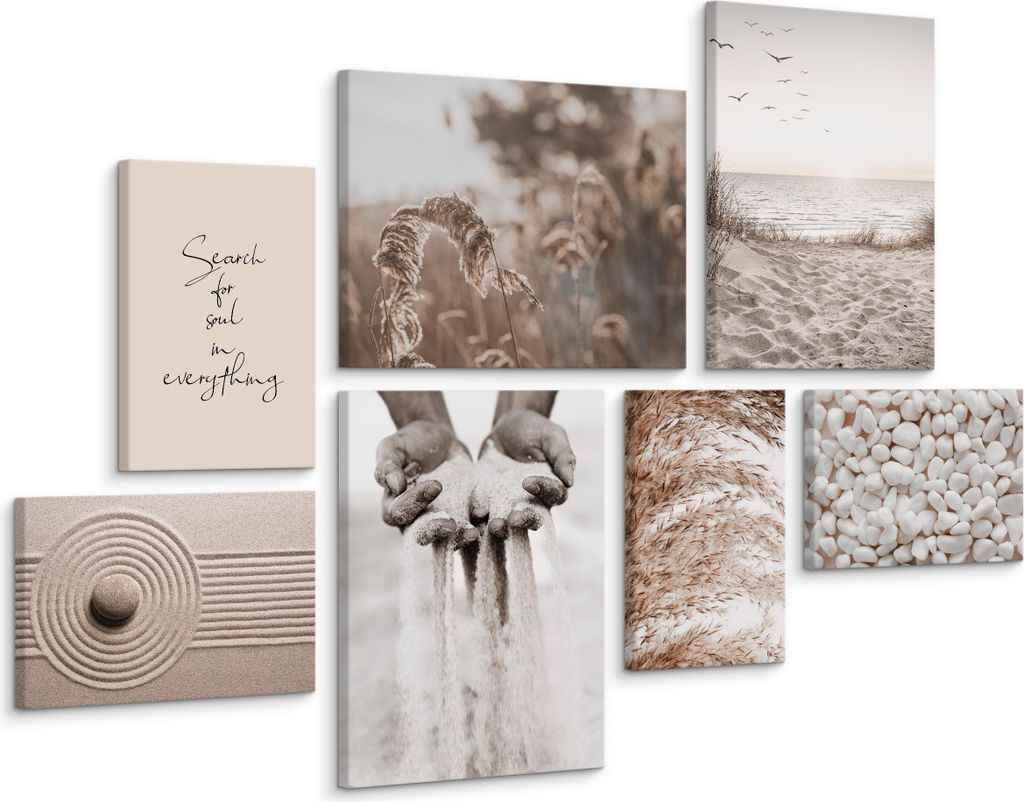 Muralo Wandbilder Set Aufhängfertig STRAND Meer Pflanze Natur 3D 4 Bilder 20x30cm mit 3 Bilder 30x40cm