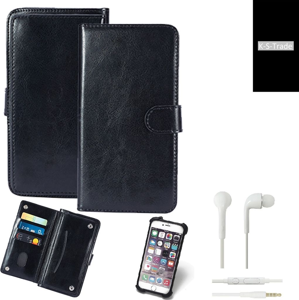 K-S-Trade 360° Hülle kompatibel mit Ruggear RG650 inkl. Headphones schwarz Kunstleder Case BookCase WalletCase Kunstlederederhülle Handyhülle,
