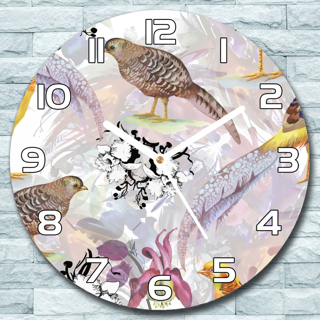 Wanduhr aus Glas Rund fi 30 Wild Fasan rosa Quarz Deko Wohnzimmer Büro