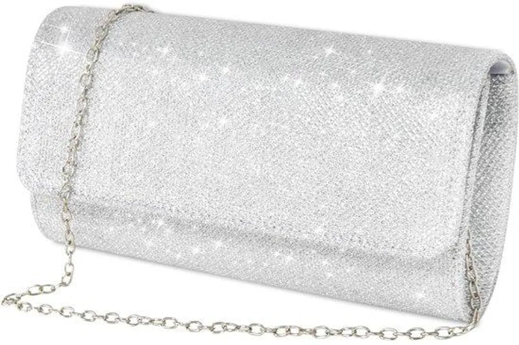 Pochette pailletée noire et argentée, trousse à bijoux métallisée