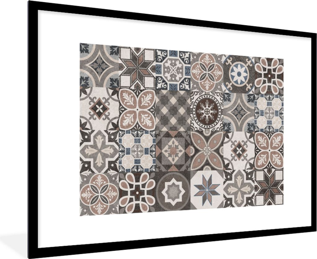 MuchoWow Gerahmtes Poster Blumen - Figuren - Braun - Design 90x60 cm - Poster mit Schwarzem Bilderrahmen Wandposter Rahmen Foto Bilder - Wanddeko...