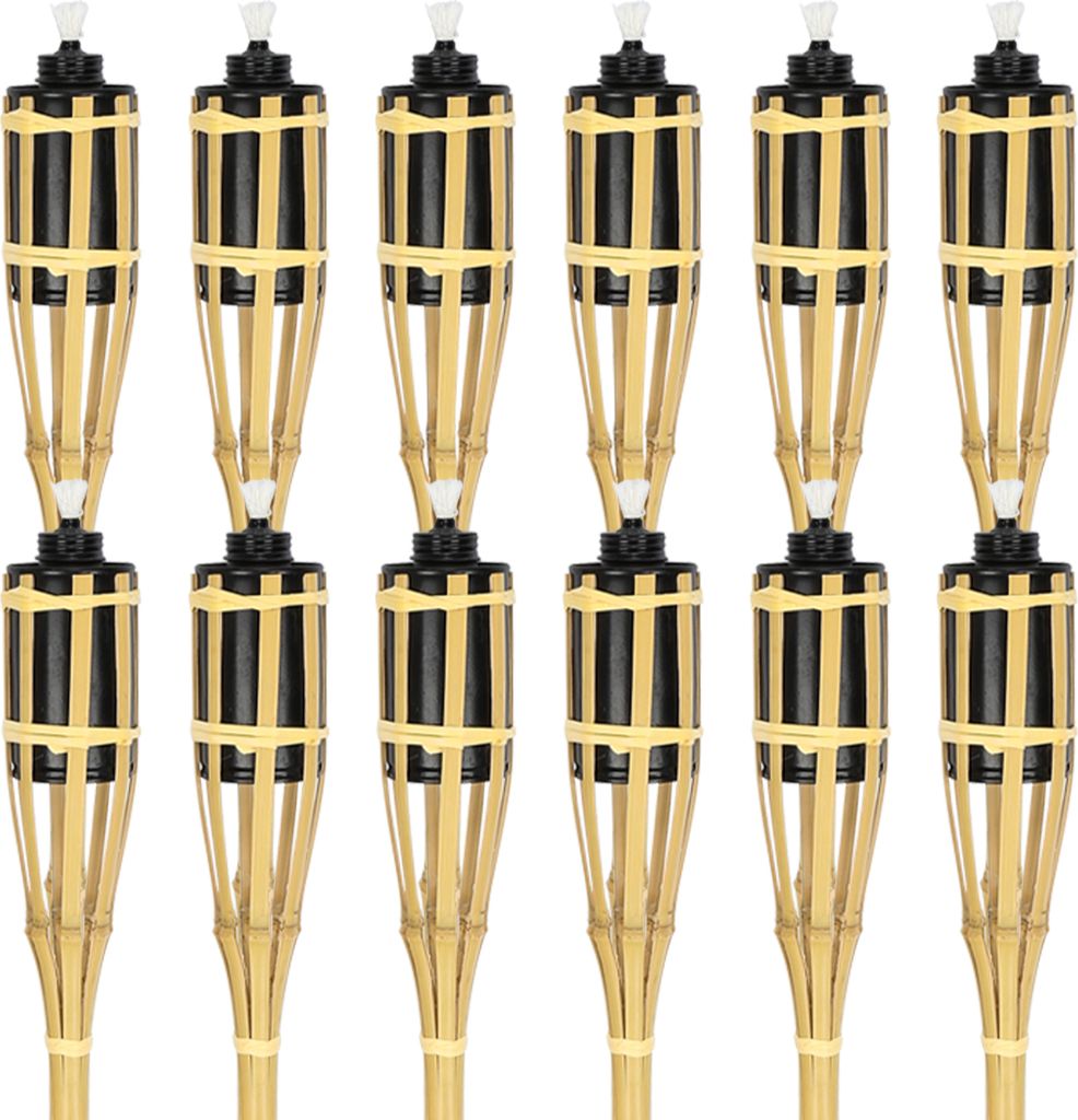Jayseuw 12x Gartenfackeln Set Bambus Lampen Fackeloel Docht 90cm Ölfackeln für fackeln Flammen Party Deko