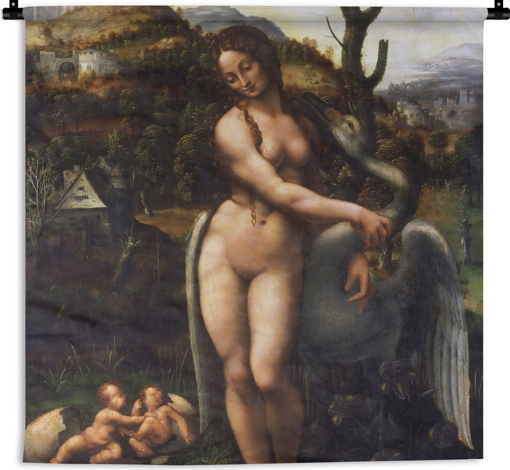 MuchoWow Wandteppich Wandbehang Leda und der Schwan - Leonardo da Vinci 150x150 cm Tapisserie Dekoration Wandtuch - Wohnaccessoires - Modernes