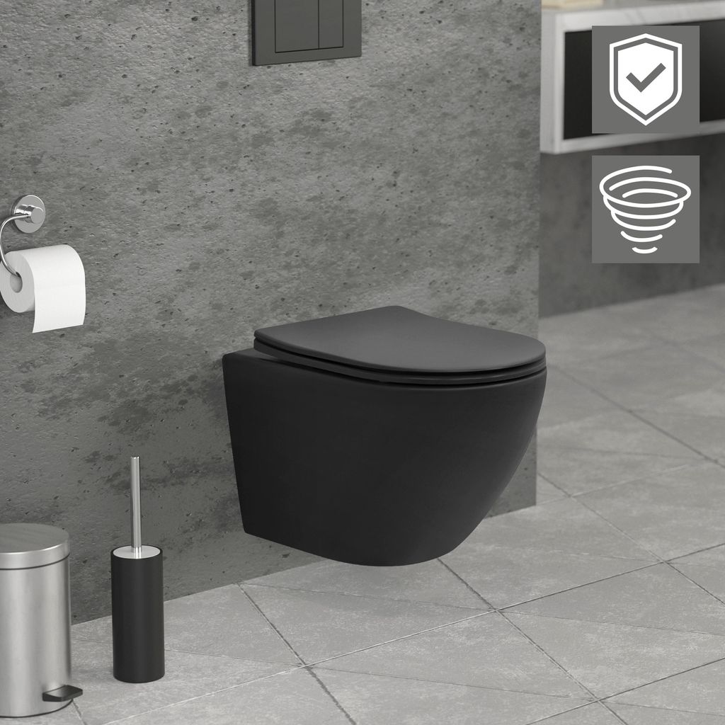 LuxeBath Spülrandloses Wand Hänge-WC, Schwarz, kurz, Produktbild 