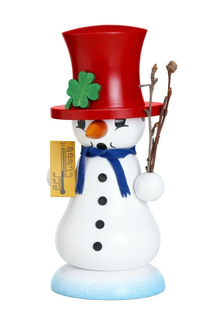 Räucherfigur Schneemann Schmelzi mit Kleeblatt rot BxHxT 7,5x18x8,5cm NEU