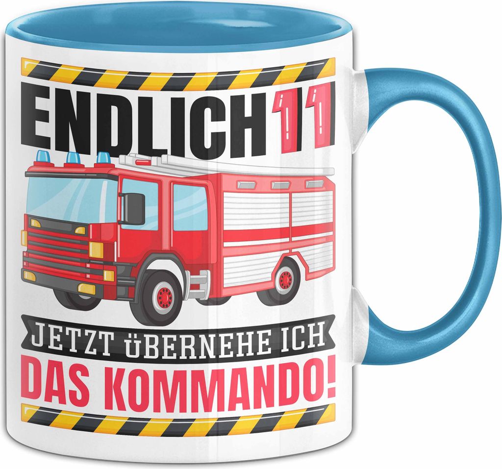 11. Geburtstag Geschenk Tasse Becher Feuerwehr Fan Jungs Jetzt Übernehme Ich Das Kommando Endlich 11 (Blau)