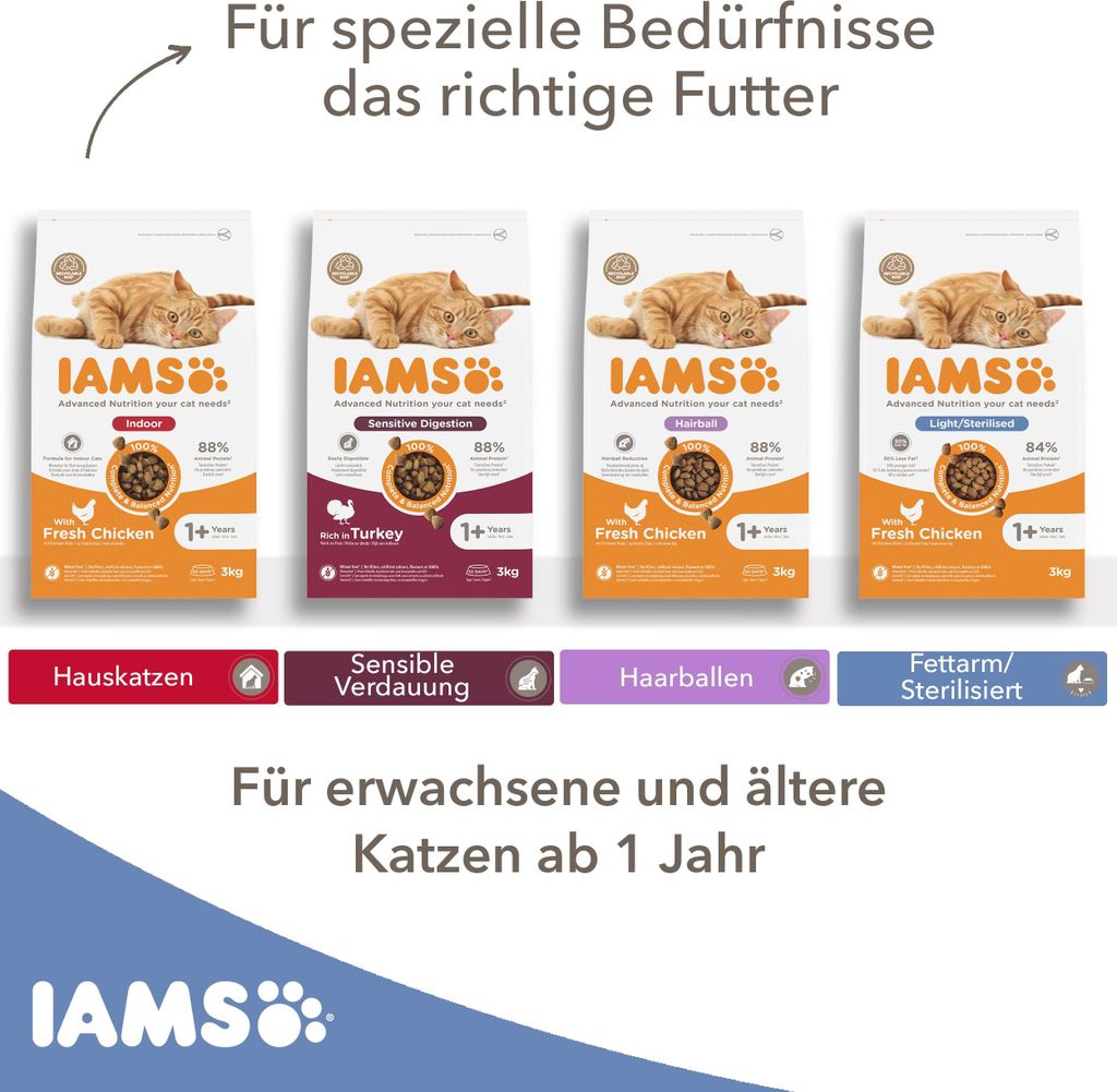 IAMS Sterilised Katzenfutter trocken, mit Huhn, 3 kg für Produktbild 