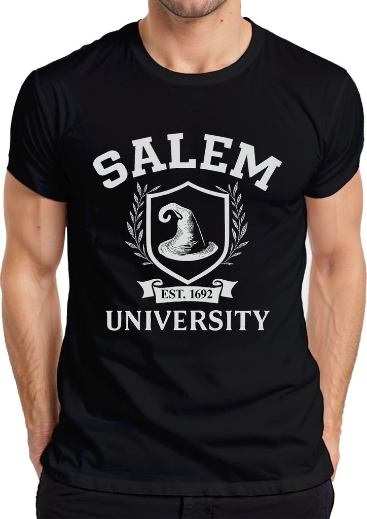 Salem University Hexenhut 1692 Hexe Magie Halloween Gothic Retro Herren T-Shirt, Schwarz, S
