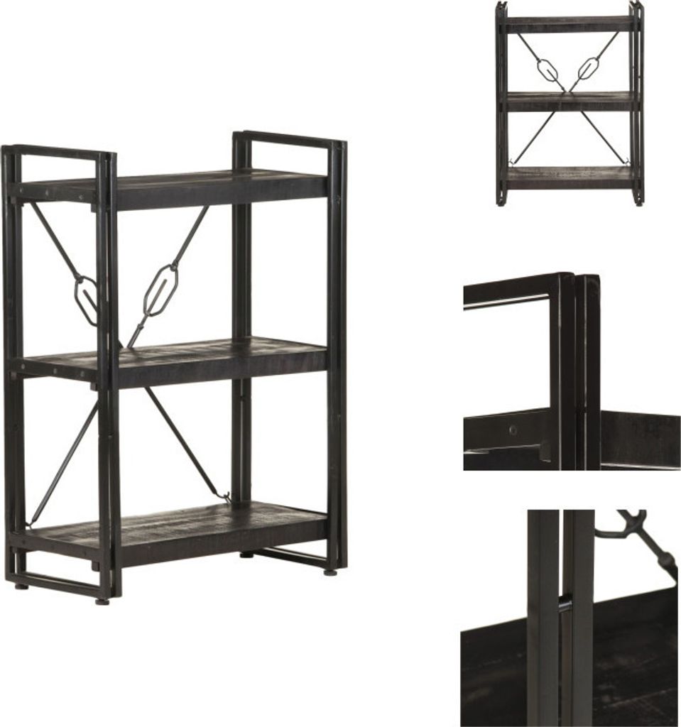 vidaXL Bücherregal 3 Fächer Schwarz 60x30x80 cm Mango Massivholz - Bücherregale & Bücherschränke