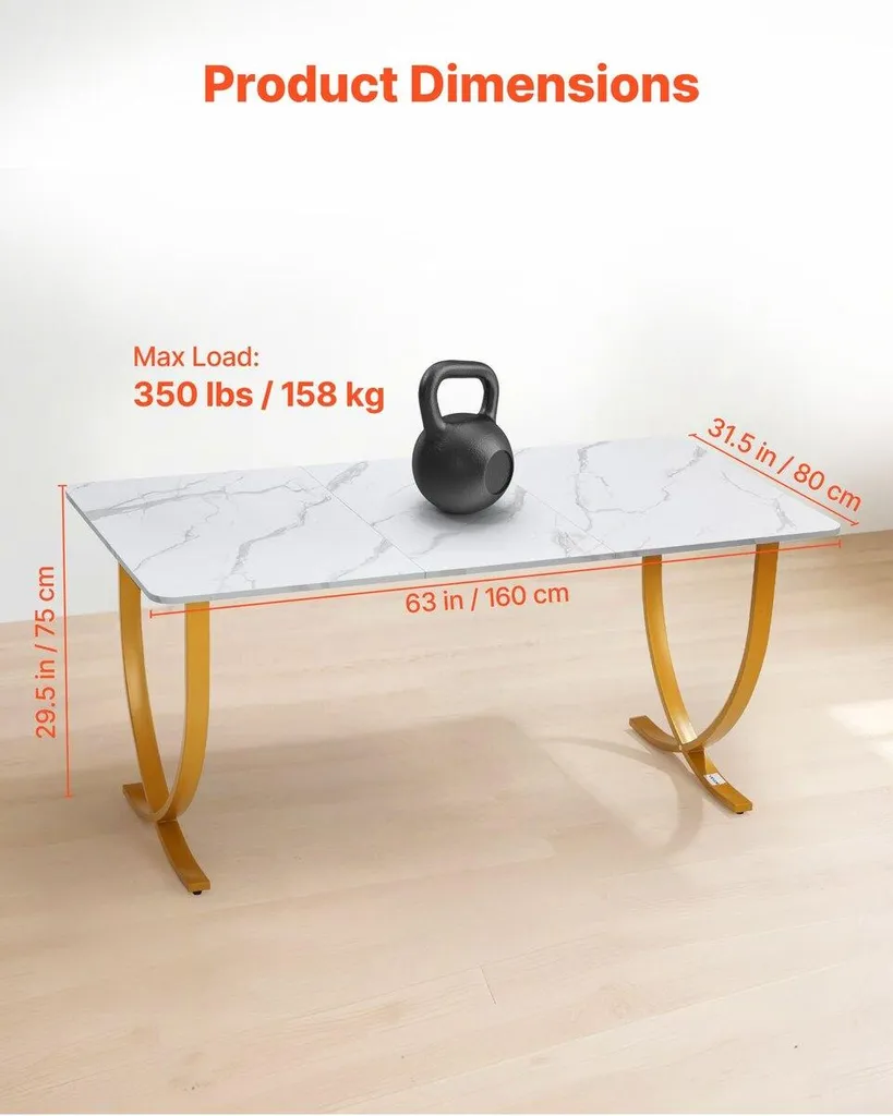 Bureau de direction 160 cm blanc et doré - Table de conférence moderne - 3