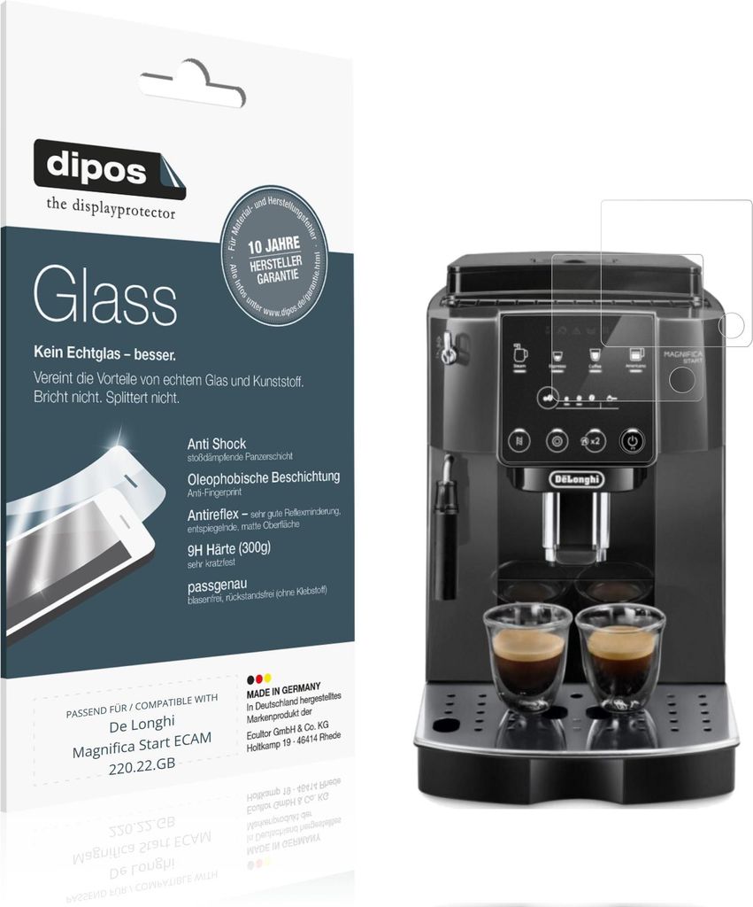 2x Schutzfolie für De Longhi Magnifica Start ECAM 220.22.GB matt - Anti-Shock 9H Folie dipos Glass Kunststoffglas