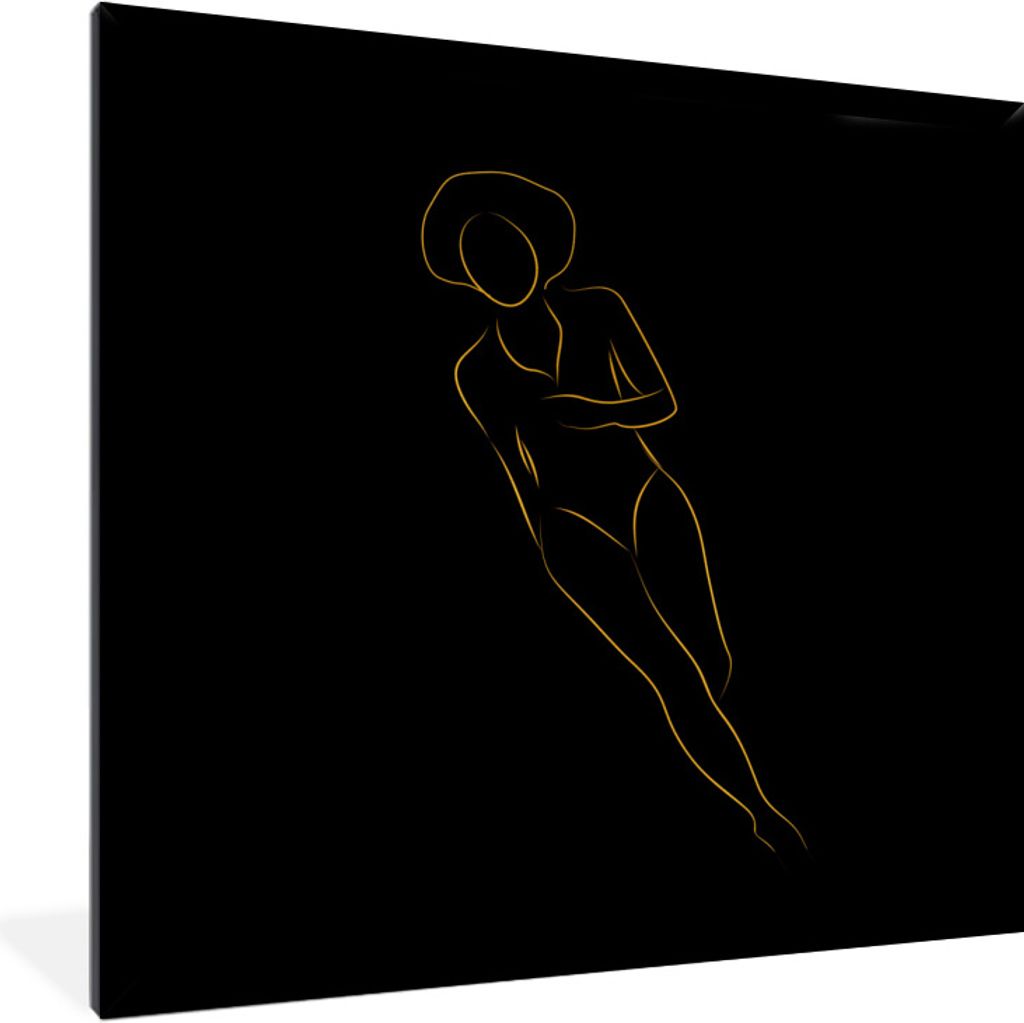 MuchoWow Gerahmtes Poster Frau - Gold - Schwarz - Strichzeichnung 40x40 cm - Poster mit Schwarzem Bilderrahmen Wandposter Rahmen Foto Bilder - Mi...