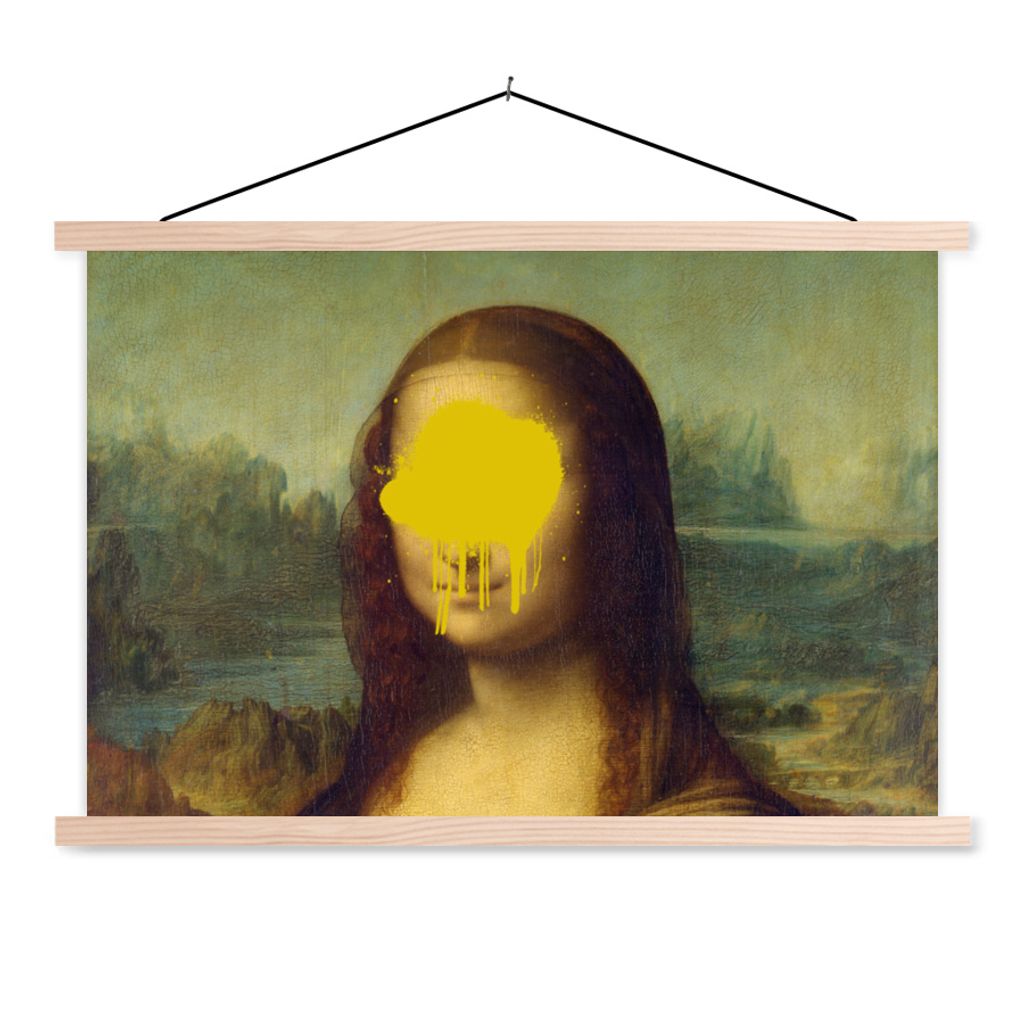 MuchoWow Textilposter Mona Lisa - Leonardo da Vinci - Gelb 60x40 cm mit holzfarbenen Rahmen - Bilder