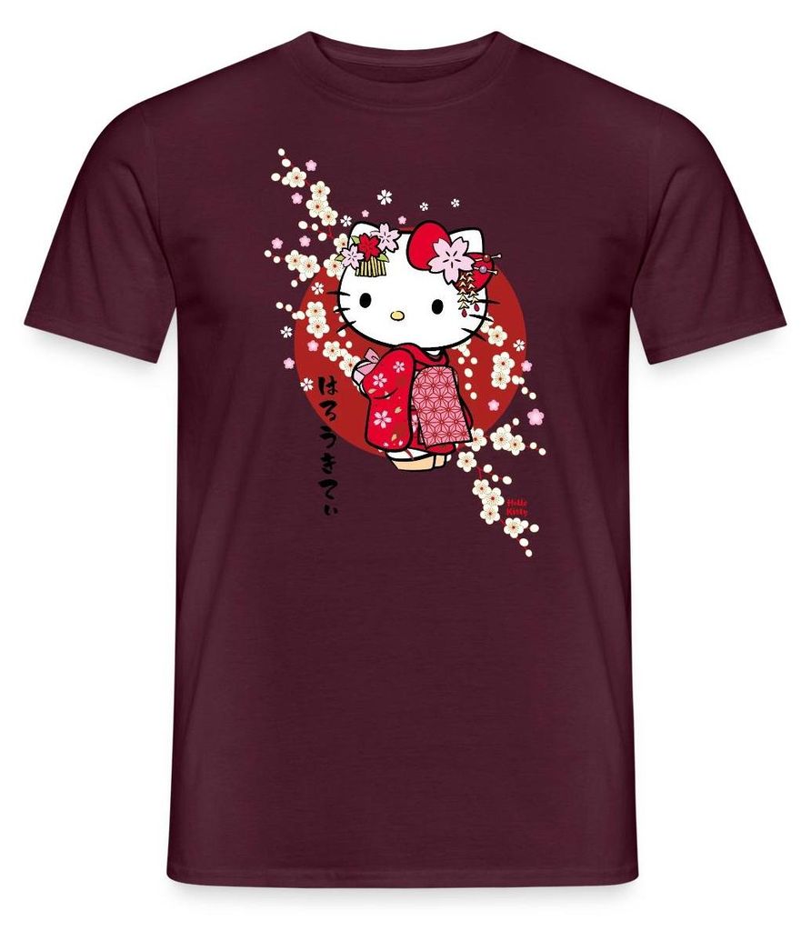 Spreadshirt Hello Kitty Japan Kimono Kirschblüten Männer T-Shirt, XXL, Ziegelrot