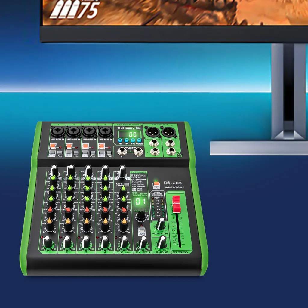 Table de mixage audio avec 99 effets DSP et interface USB MP3 - Noir - 3