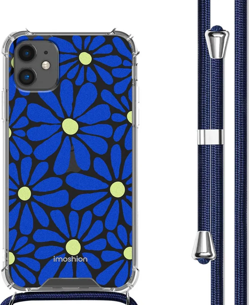 Custodia Fashion iPhone 11 Cobalt Blue Flowers con Cordino iMoshion