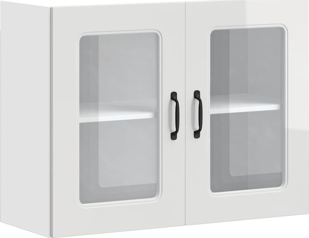 vidaXL Küchen-Hängeschrank mit Glastür Kalmar Hochglanz-Weiß Holzwerkstoff