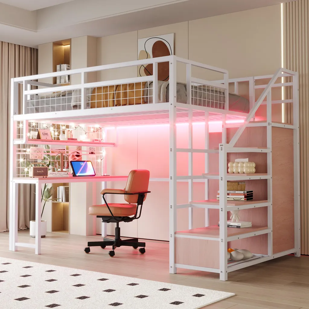 Optimisez votre petite chambre : Lit Mezzanine 140x200 avec Bureau Blanc