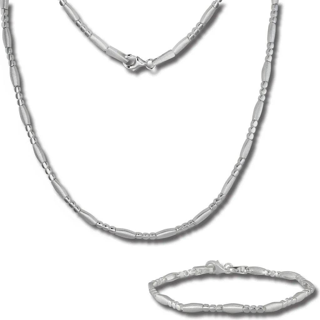 Parure de Bijoux Femme en Argent Mat avec Collier et Bracelet Glamour