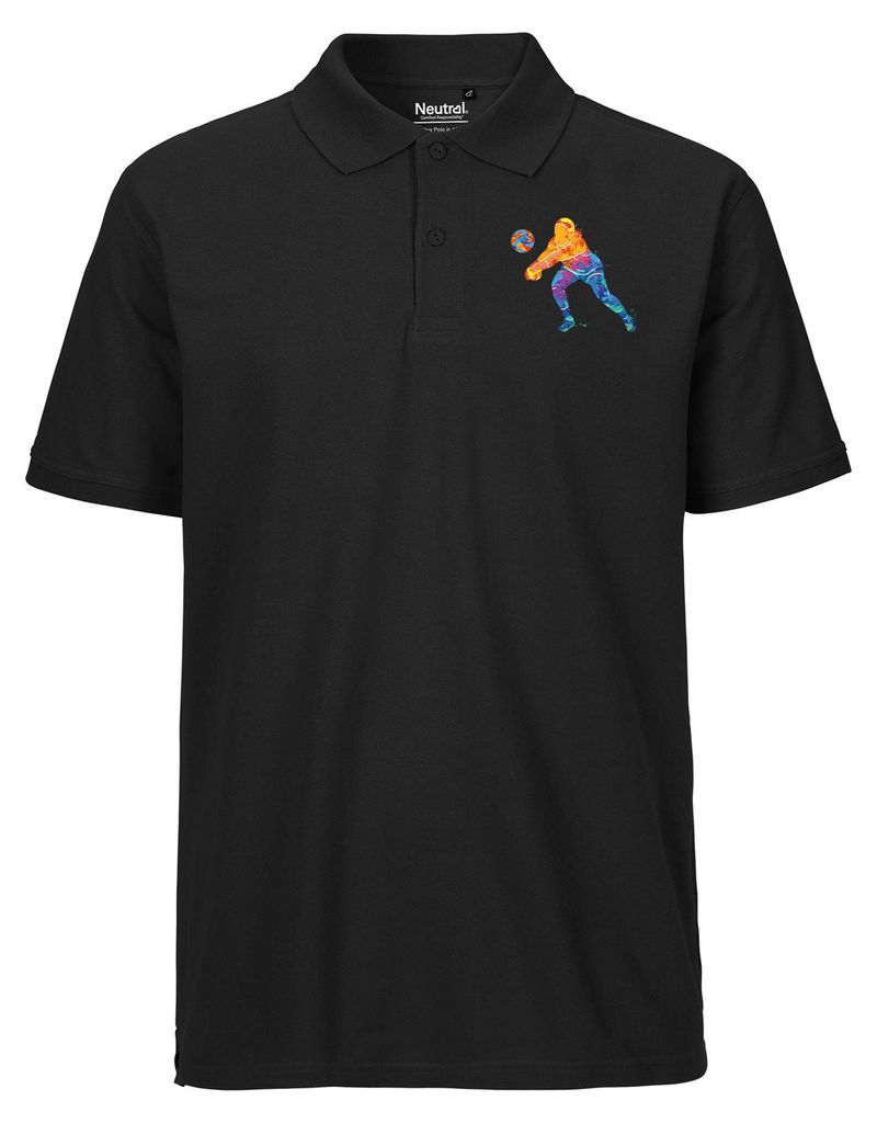 Huuraa Herren Polo Shirt Volleyballerin bunte Silhouette M Black Bio Baumwolle Fairtrade Poloshirt Geschenkidee