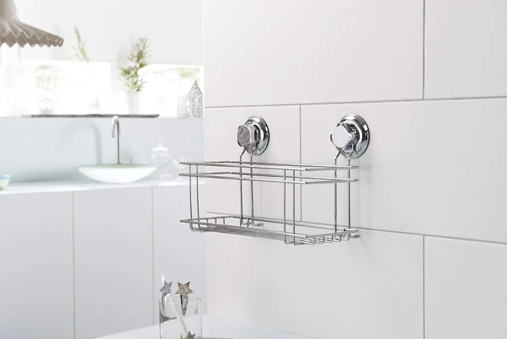 Support ventouse acier argenté 30 cm : Rangement Douche sans perçage - 4