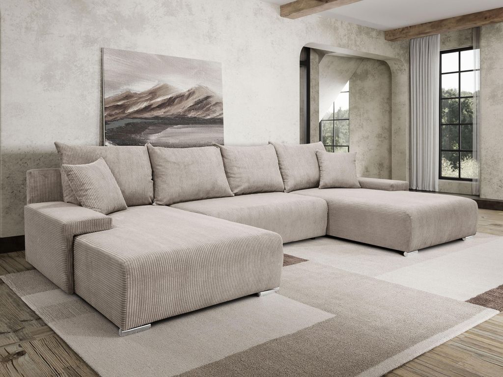 Kaiser Möbel Ecksofa, Sofa U form, Couch U form Livorno U stoff Poso Beige