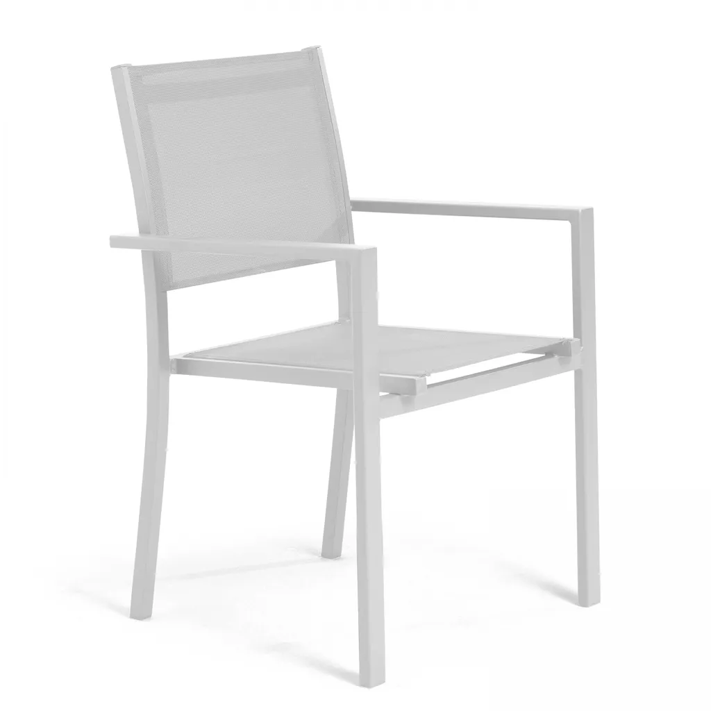 Poltrona da giardino in alluminio e textilene bianco - Oviala Nice - 1