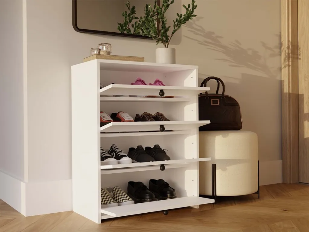 Meuble chaussures ZAYAN blanc 2 portes battantes - Rangement gain place - 15